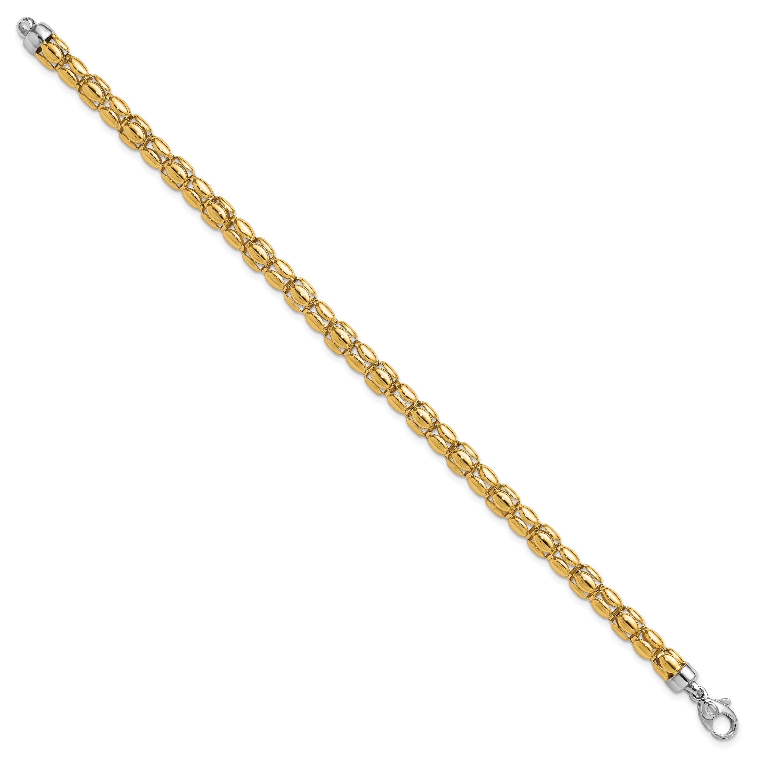 14K Two Tone Polished 5.5mm Popcorn Link Bracelet