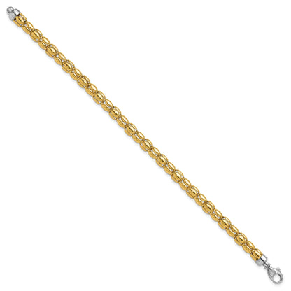 14K Two Tone Polished 5.5mm Popcorn Link Bracelet