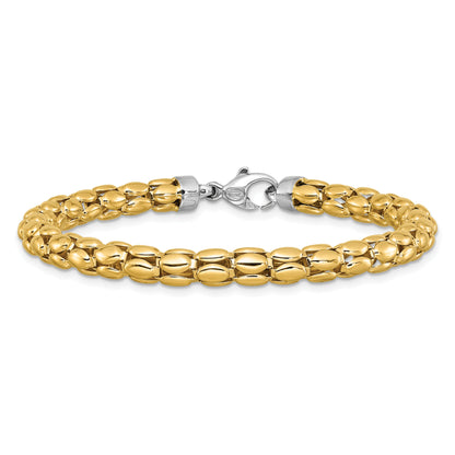 14K Two Tone Polished 5.5mm Popcorn Link Bracelet