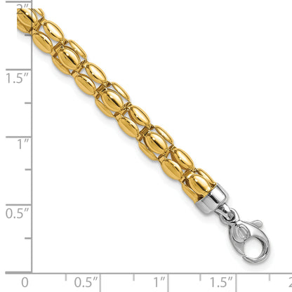 14K Two Tone Polished 5.5mm Popcorn Link Bracelet