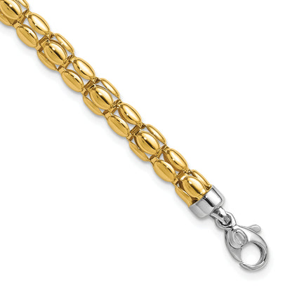 14K Two Tone Polished 5.5mm Popcorn Link Bracelet