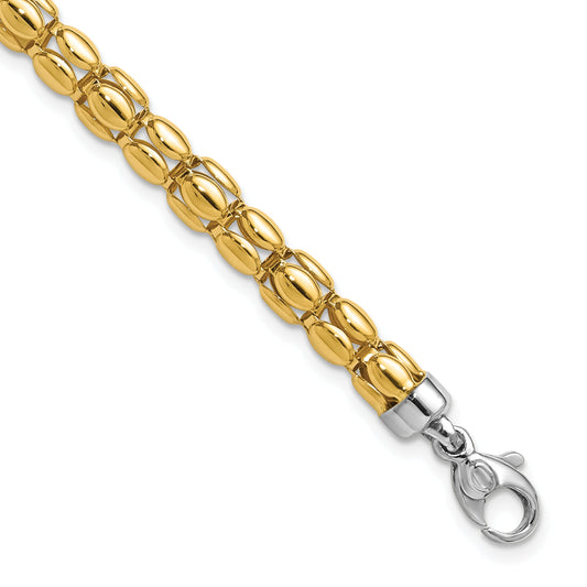 14K Two Tone Polished 5.5mm Popcorn Link Bracelet