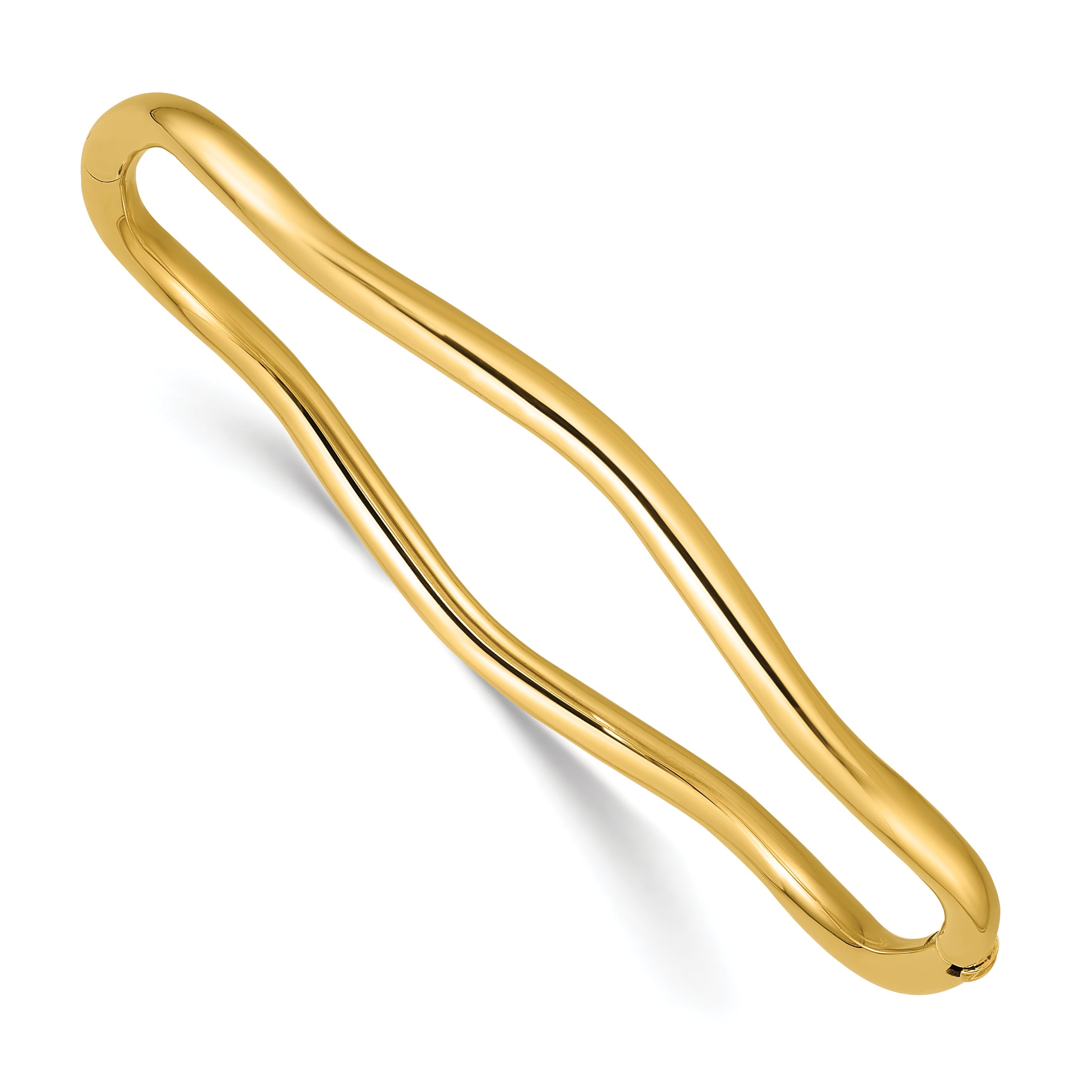 14K Yellow Gold Polished Fancy Wavy Hinged Bangle