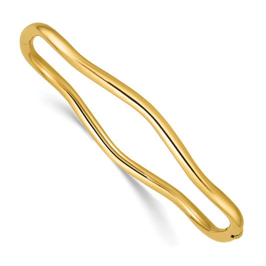 14K Yellow Gold Polished Fancy Wavy Hinged Bangle