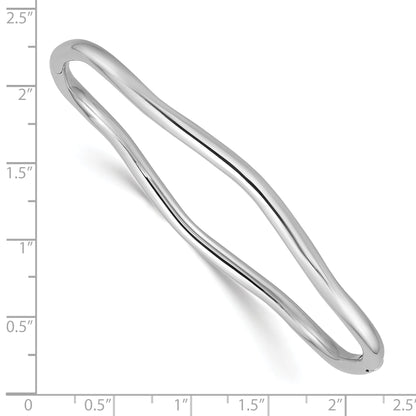 14K White Gold Polished Fancy Wavy Hinged Bangle