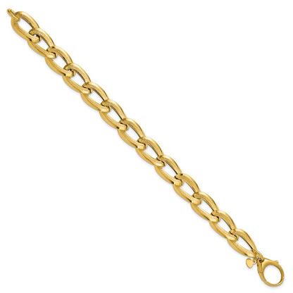 14K Yellow Gold Polished And Laser Cut Fancy Oval Link Bracelet
