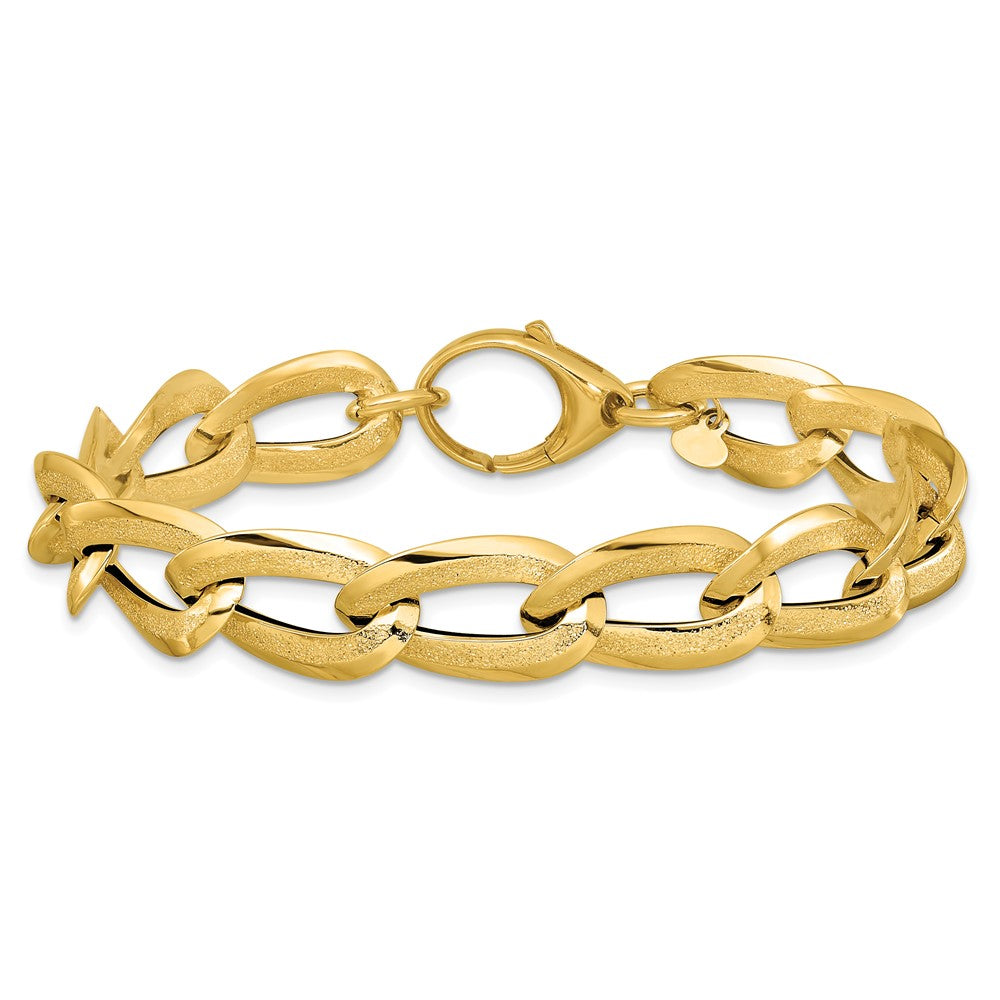 14K Yellow Gold Polished And Laser Cut Fancy Oval Link Bracelet