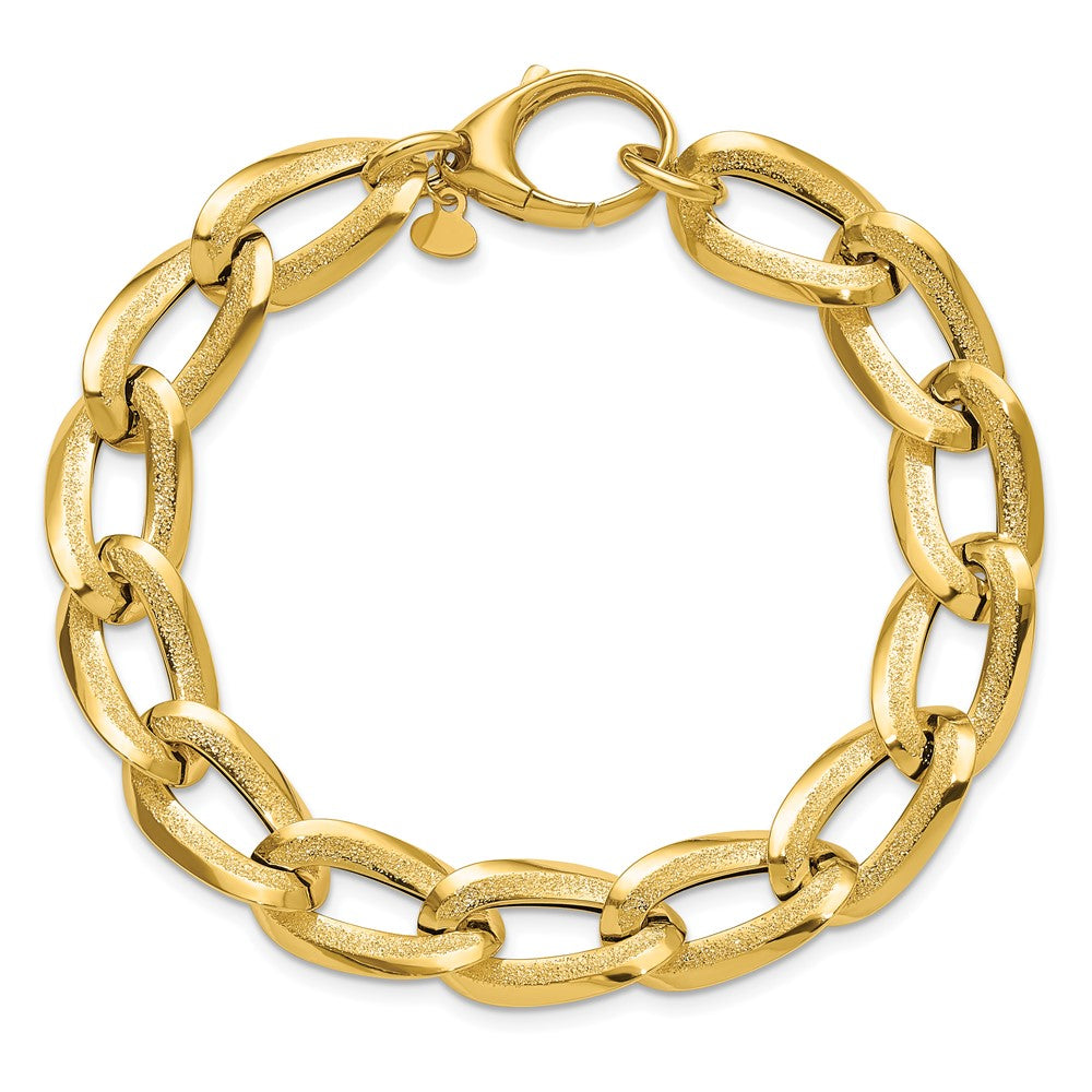 14K Yellow Gold Polished And Laser Cut Fancy Oval Link Bracelet
