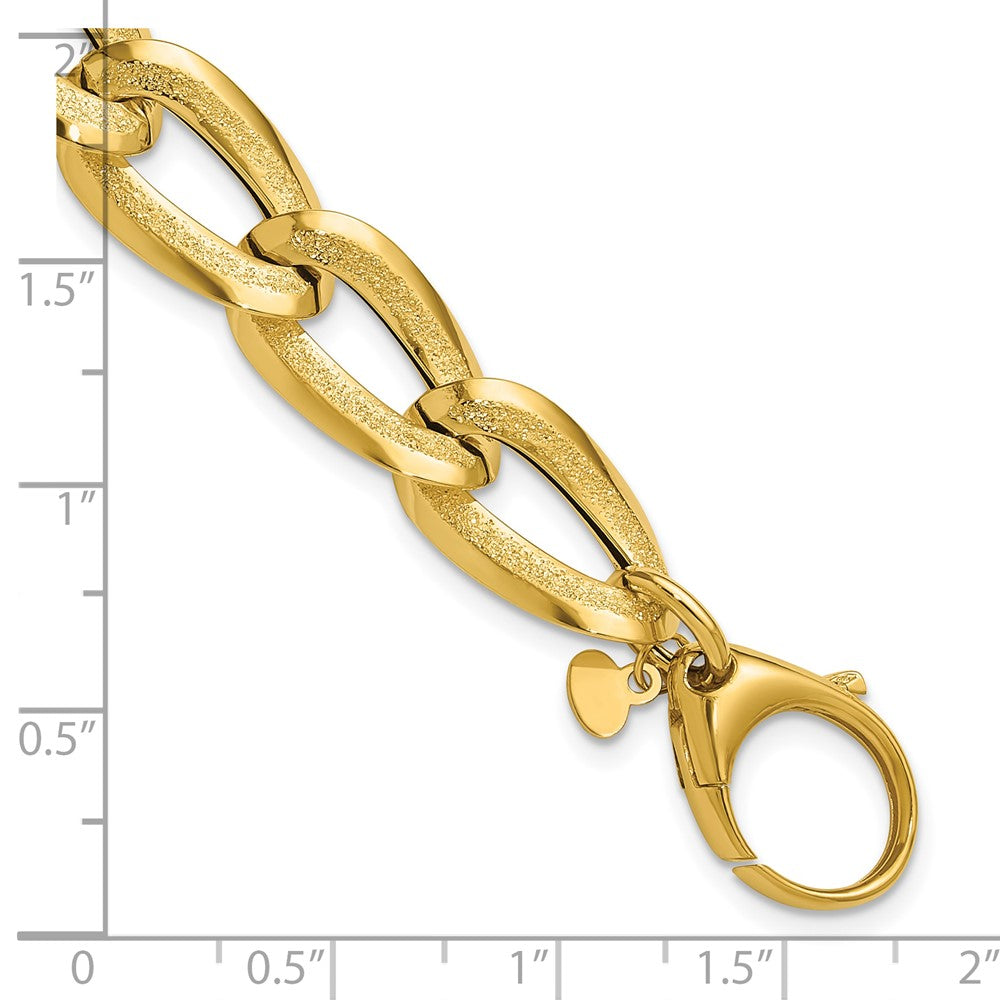 14K Yellow Gold Polished And Laser Cut Fancy Oval Link Bracelet