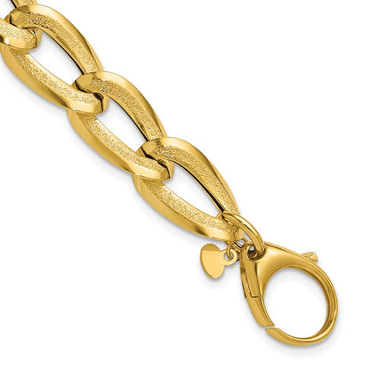14K Yellow Gold Polished And Laser Cut Fancy Oval Link Bracelet