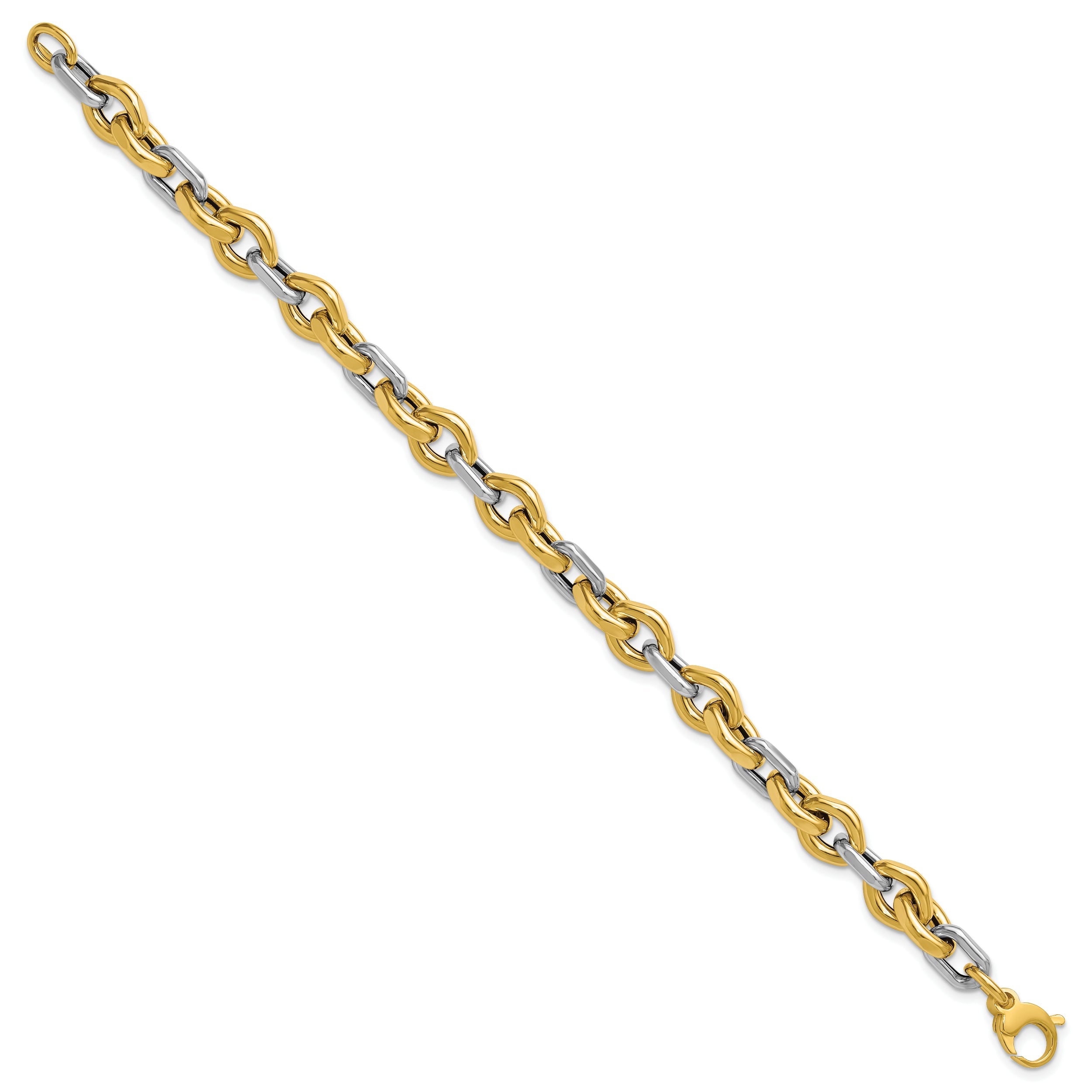 14K Two Tone Polished Fancy Flat Edge Link Bracelet