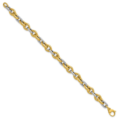 14K Two Tone Polished Fancy Flat Edge Link Bracelet