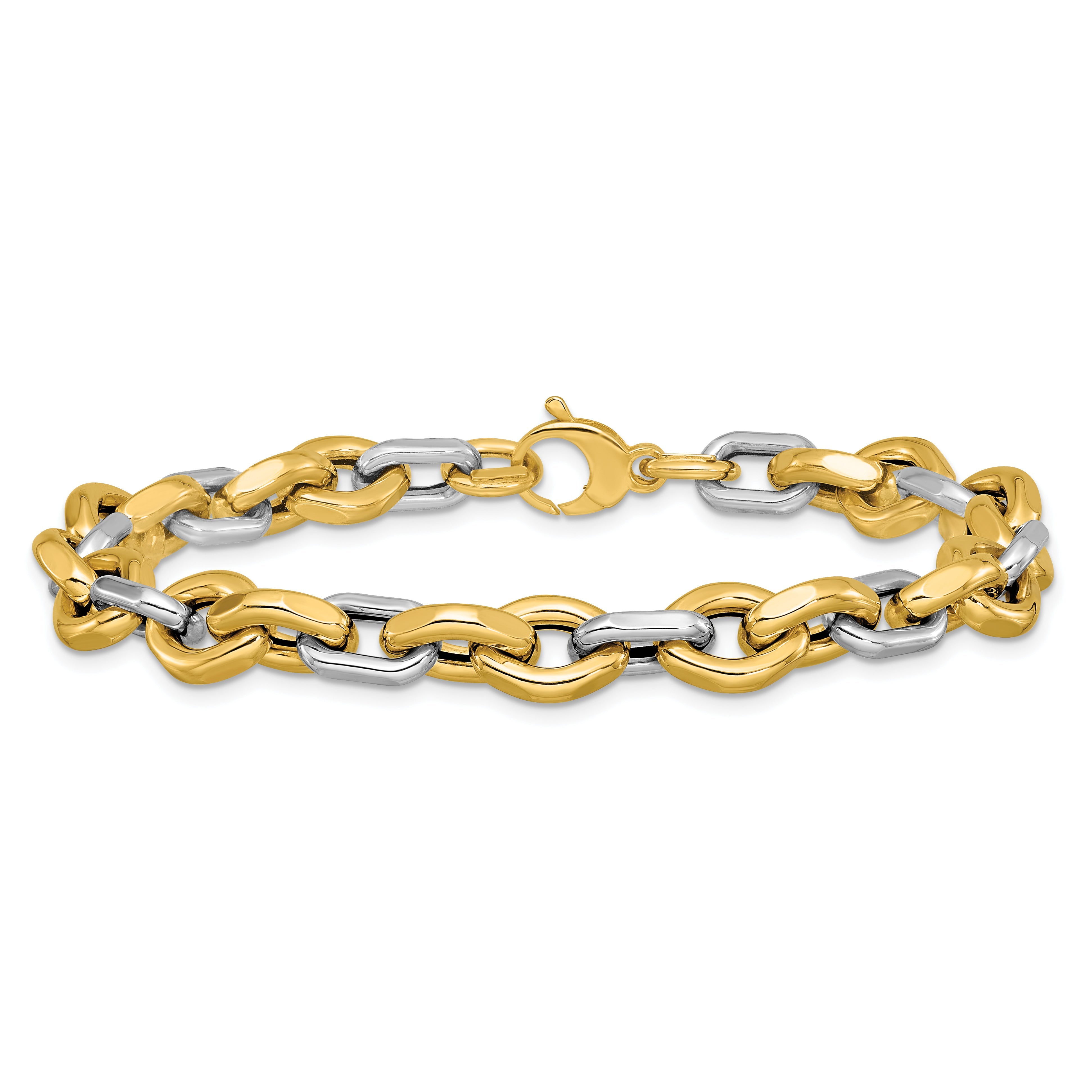 14K Two Tone Polished Fancy Flat Edge Link Bracelet