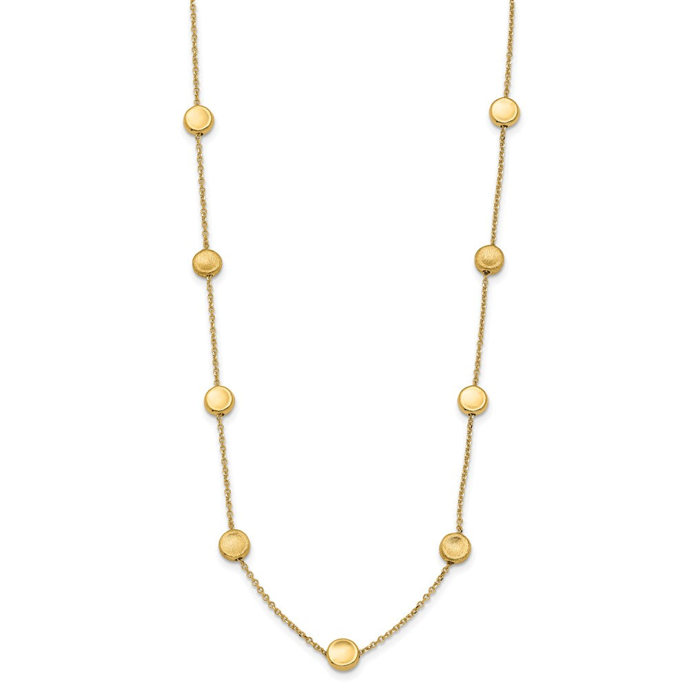 14K Yellow Gold Polished And Satin Beaded Necklace