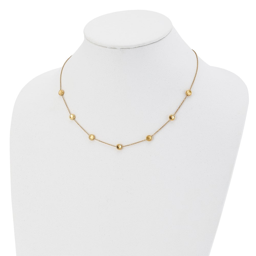 14K Yellow Gold Polished And Satin Beaded Necklace
