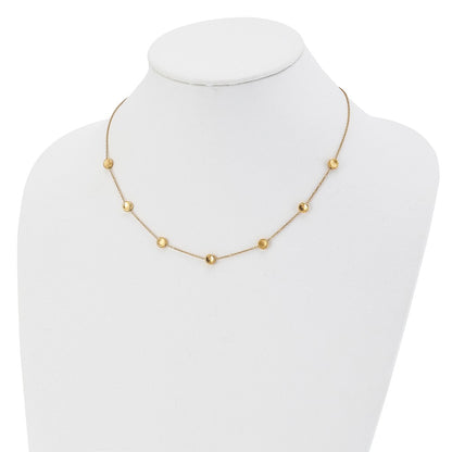 14K Yellow Gold Polished And Satin Beaded Necklace