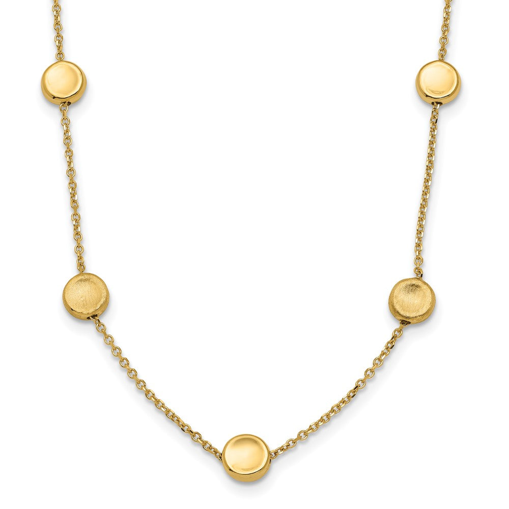 14K Yellow Gold Polished And Satin Beaded Necklace