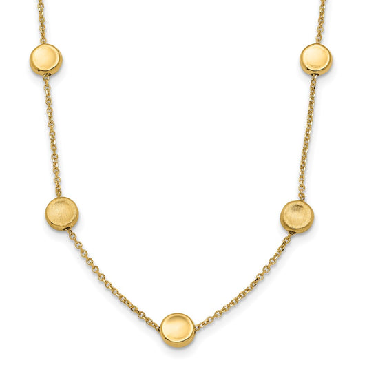14K Yellow Gold Polished And Satin Beaded Necklace