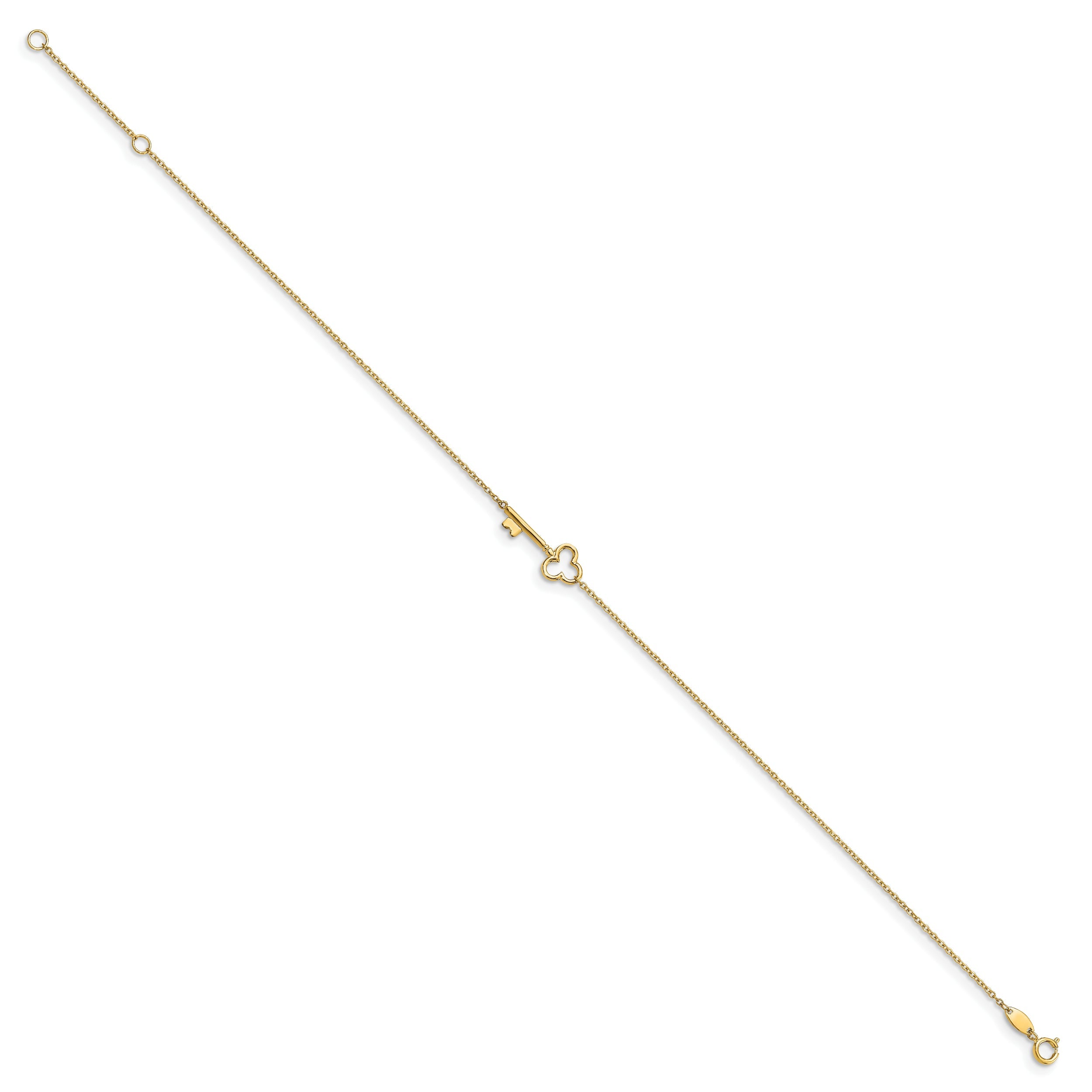 14K Yellow Gold Polished Key W/1In Ext. Anklet