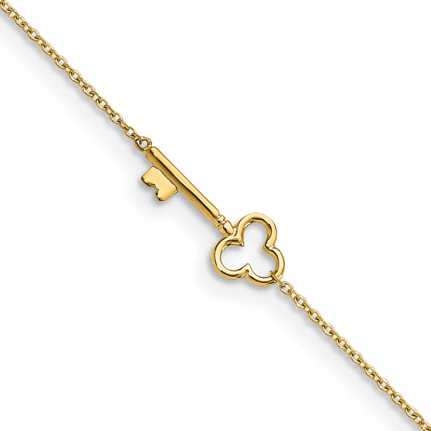 14K Yellow Gold Polished Key W/1In Ext. Anklet