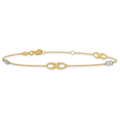 14K Two-Tone Polished W/1In Ext. Anklet