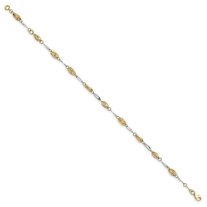 14K Two-Tone Polished Fancy Link Anklet
