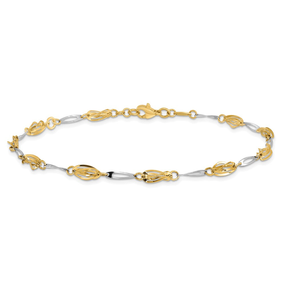 14K Two-Tone Polished Fancy Link Anklet