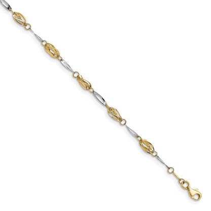 14K Two-Tone Polished Fancy Link Anklet