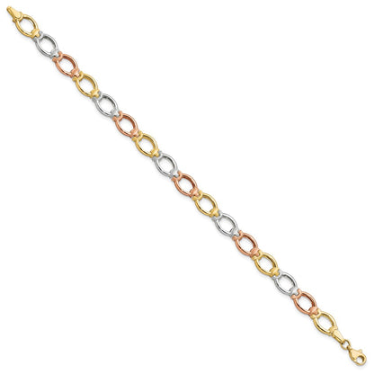 7.5 Inch 14K Tri-Color Polished And Satin Link Bracelet