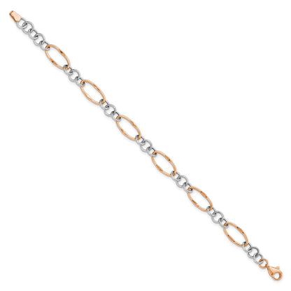 7.5 Inch 14K Two-Tone Rose And White Polished Link Bracelet