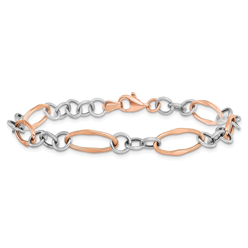 7.5 Inch 14K Two-Tone Rose And White Polished Link Bracelet