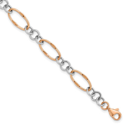 7.5 Inch 14K Two-Tone Rose And White Polished Link Bracelet