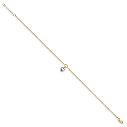14K Two-Tone Polished Heart W/1In Ext. Anklet