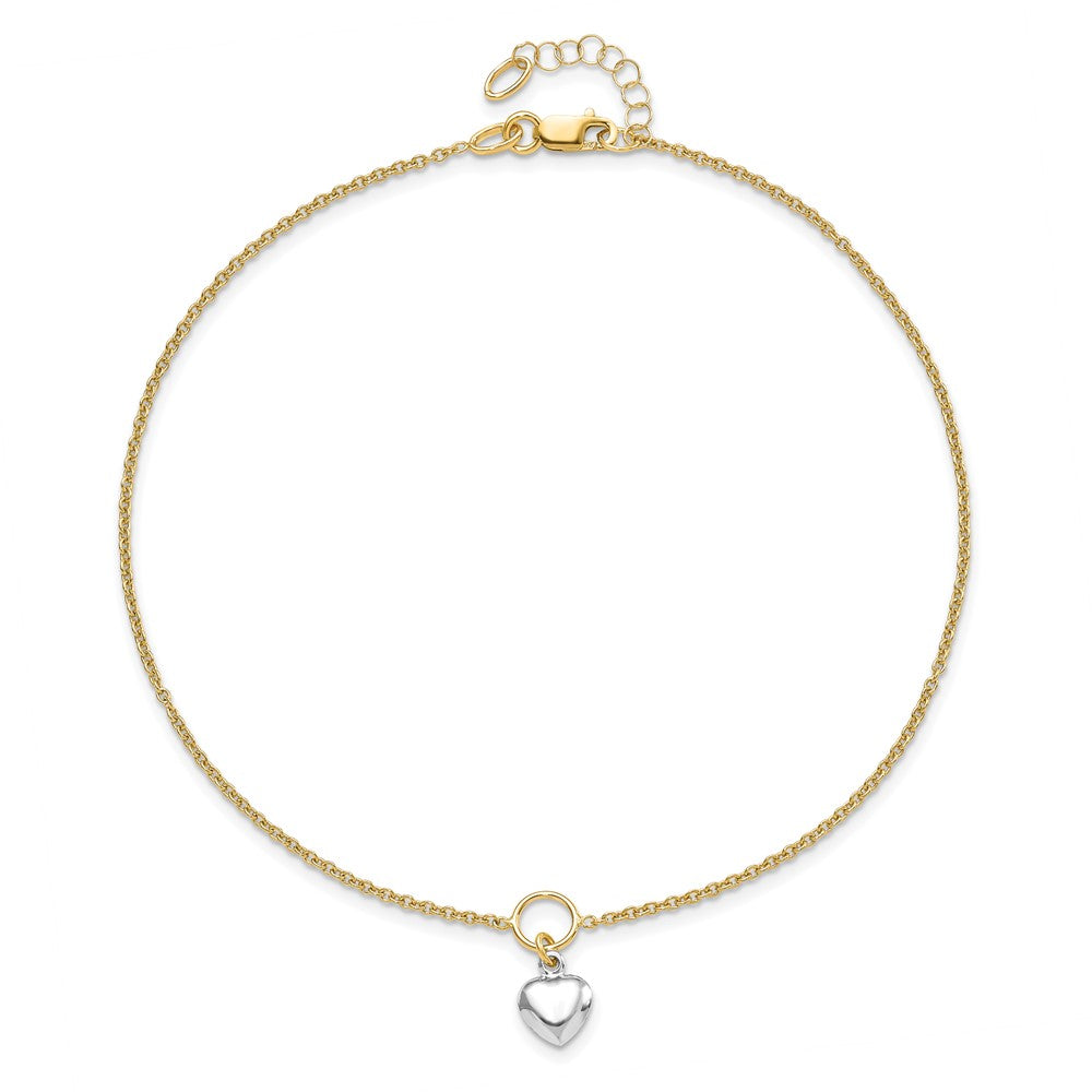 14K Two-Tone Polished Heart W/1In Ext. Anklet