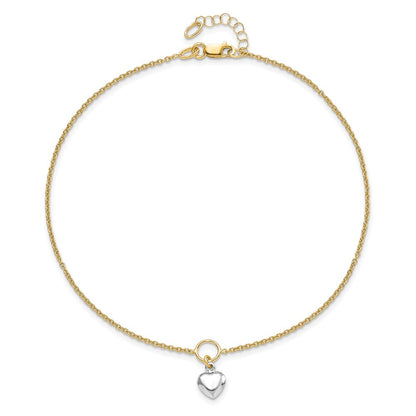 14K Two-Tone Polished Heart W/1In Ext. Anklet