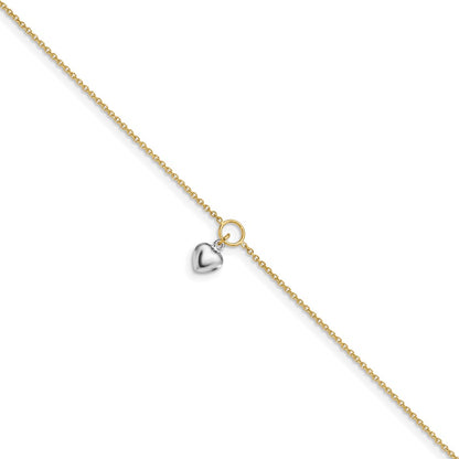 14K Two-Tone Polished Heart W/1In Ext. Anklet