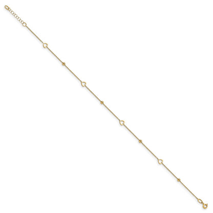 14K Yellow Gold Polished And D/C Heart W/1In Ext. Anklet