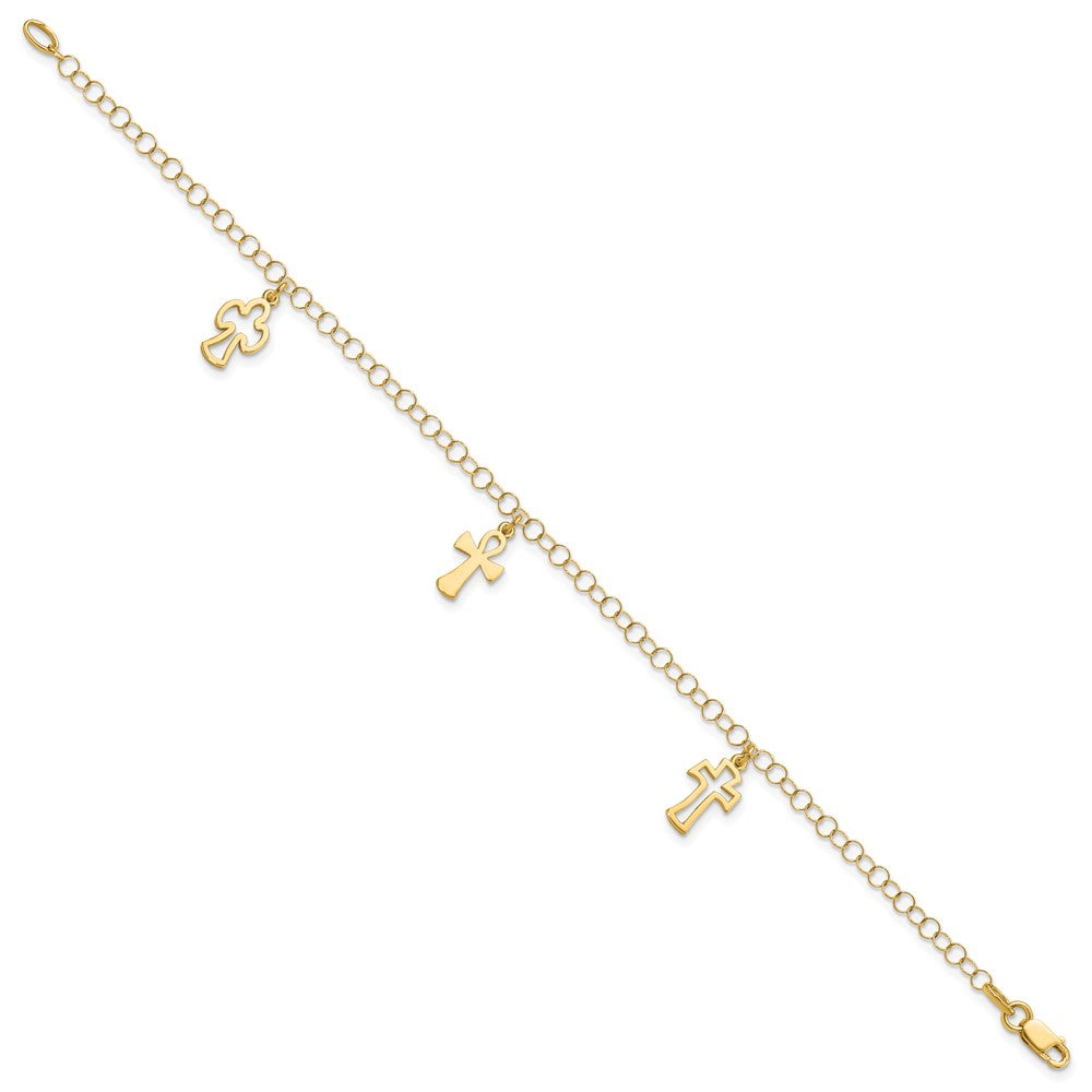 7.5 Inch 14K Polished Cross Bracelet