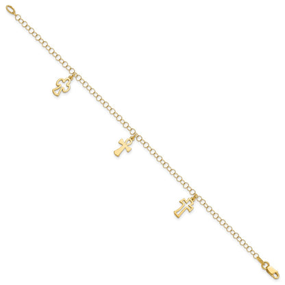 7.5 Inch 14K Polished Cross Bracelet