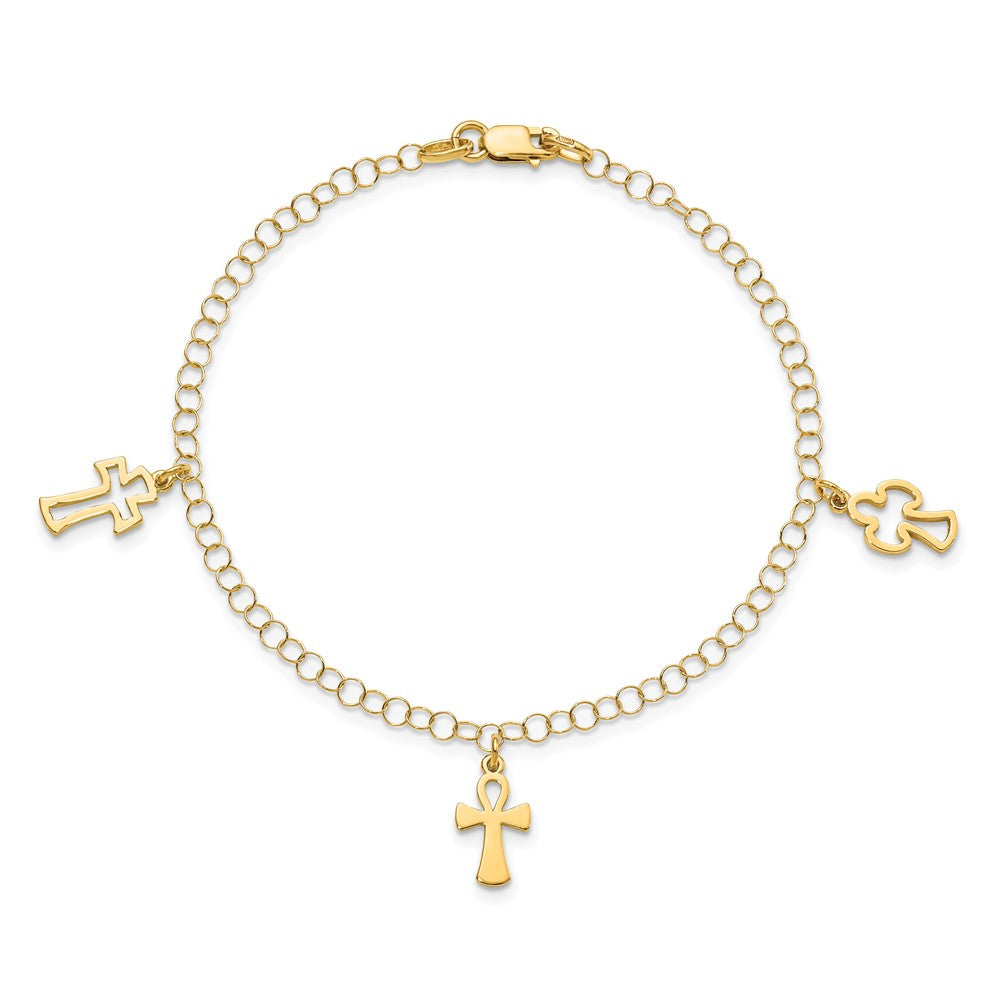 7.5 Inch 14K Polished Cross Bracelet