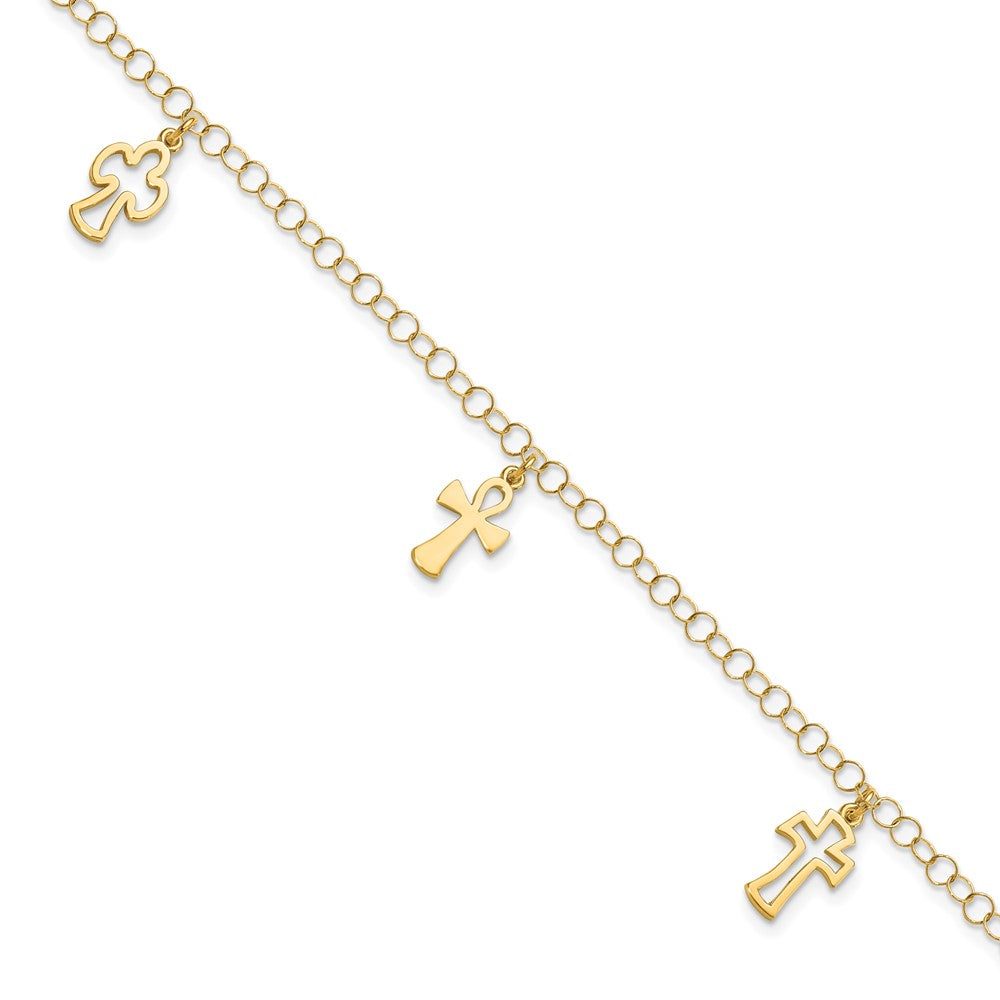 7.5 Inch 14K Polished Cross Bracelet