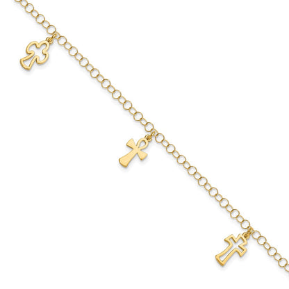 7.5 Inch 14K Polished Cross Bracelet