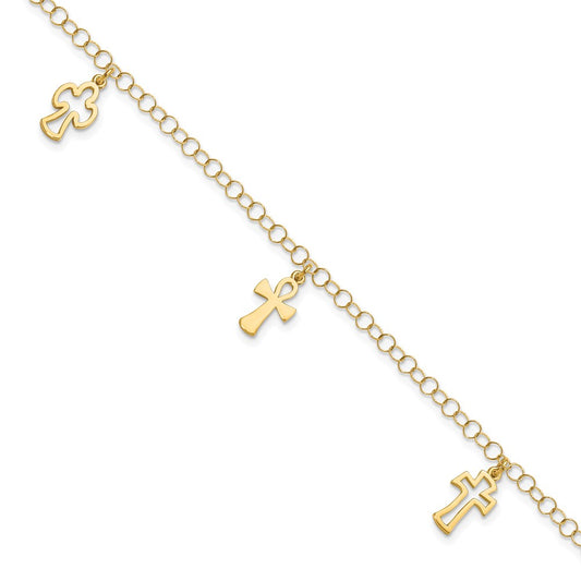 7.5 Inch 14K Polished Cross Bracelet