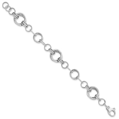 7 Inch 14K White Gold Polished And Textured Fancy Link Bracelet