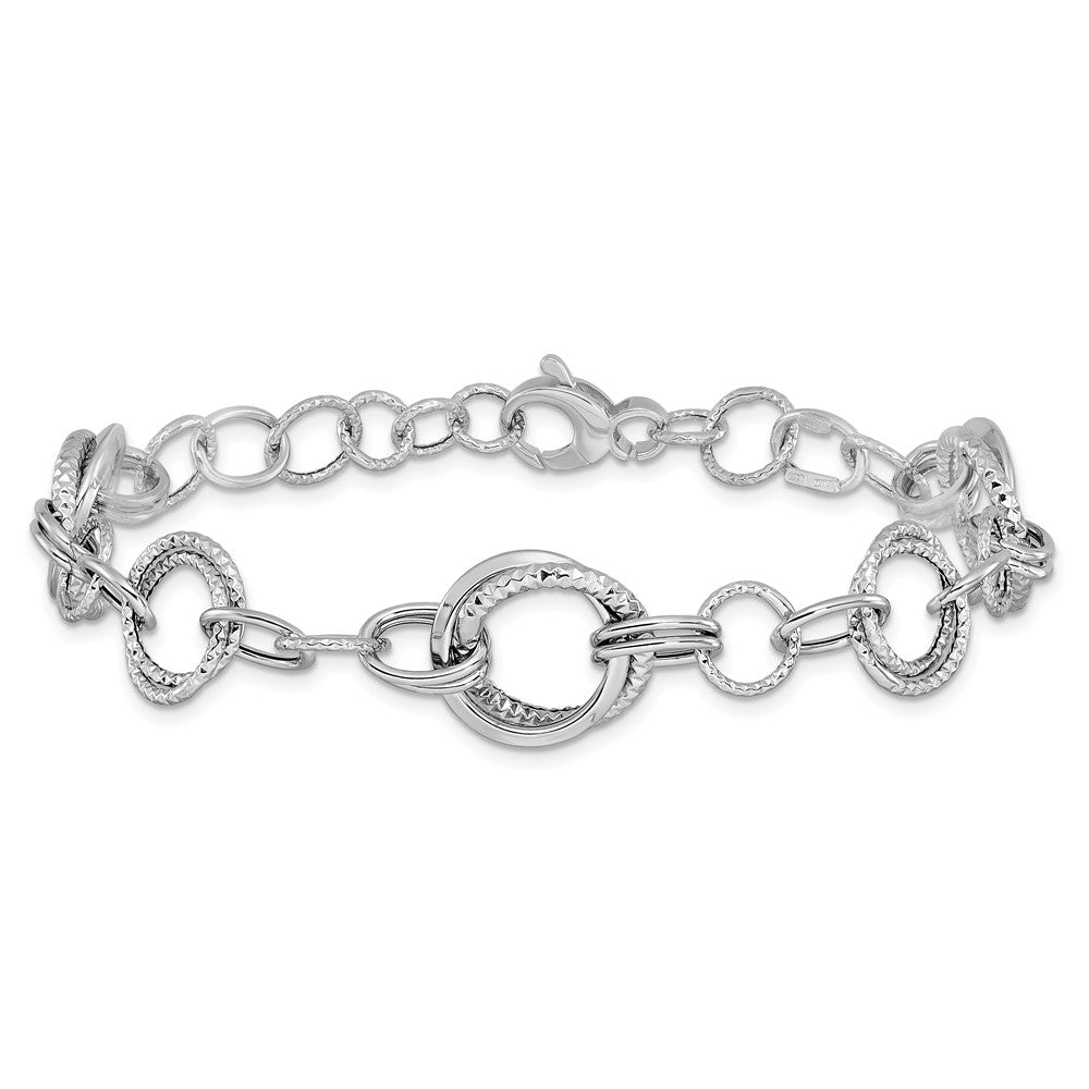 7 Inch 14K White Gold Polished And Textured Fancy Link Bracelet