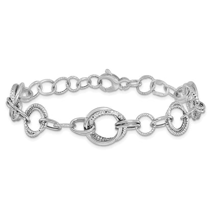 7 Inch 14K White Gold Polished And Textured Fancy Link Bracelet
