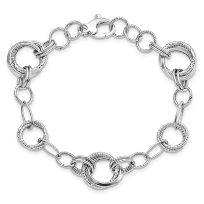 7 Inch 14K White Gold Polished And Textured Fancy Link Bracelet