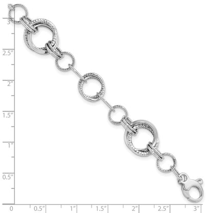 7 Inch 14K White Gold Polished And Textured Fancy Link Bracelet