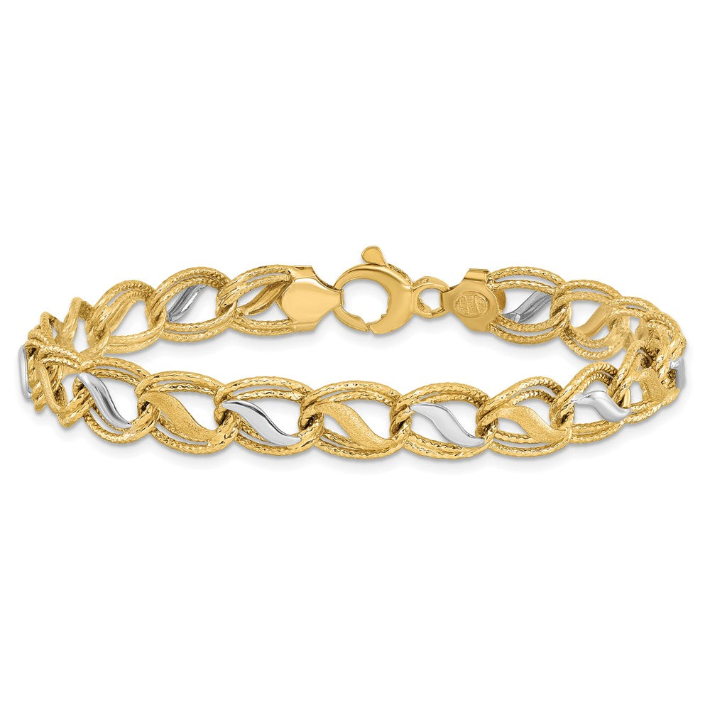 7.5 Inch 14K Two-Tone Polished Brushed And Textured Bracelet