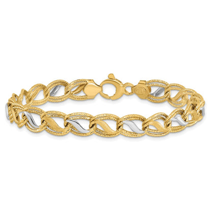 7.5 Inch 14K Two-Tone Polished Brushed And Textured Bracelet